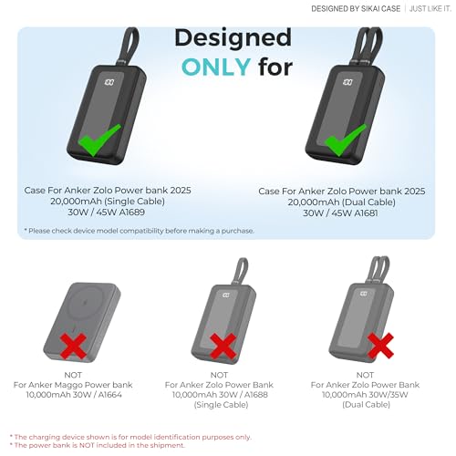 Silicone Case for Anker Zolo Power Bank 2025(20,000mAh 45W/30W) A1689/A1681 Protective Cover with Lanyard Hole, Compact | Tactile Grip | Impact Protection for Daily Use & Travel, Case Only (Black)