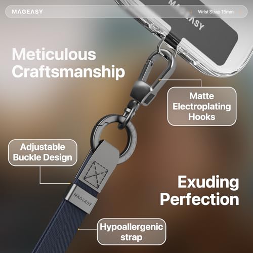 MAGEASY Universal Phone Wrist Strap with Built-in Keychain & Phone Tether Tab - color: Midnight Blue