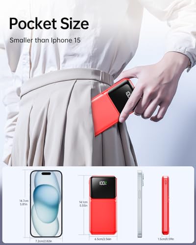RONEGN Portable Charger with Built in Cable 20000mAh Fast Charging - color: Red