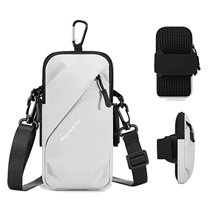 Phone Holder Arm Bands, Small Crossbody Shoulder Holsters Bag with Arm Band, Fits iPhone and All Cell Phones, Use for Running, Walking, Hiking & Biking (Plus Size,Grayish White) - color: Grayish white
