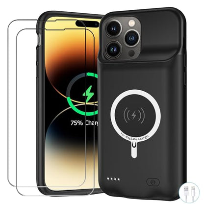 Battery Case for iPhone 14 Pro, Upgraded 10000mAh Battery Pack Rechargeable Charger Case with Carplay Wireless Charging Compatible for iPhone 14 Pro (6.1 inch) External Battery Charging Cover(Black) - size: iPhone 14 Pro