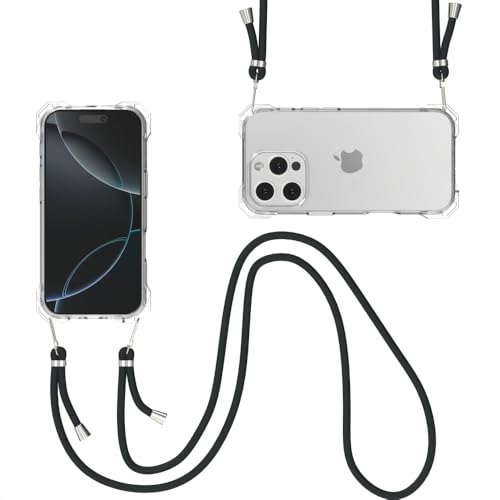 for iPhone 16 Pro Max Crystal Clear Case with Detachable Adjustable Crossbody Strap, Slim Fit Shockproof Protective Phone Case with Anti-Lost Shoulder Neck Lanyard 6.9" 2024 - size: iPhone 16 Pro Max