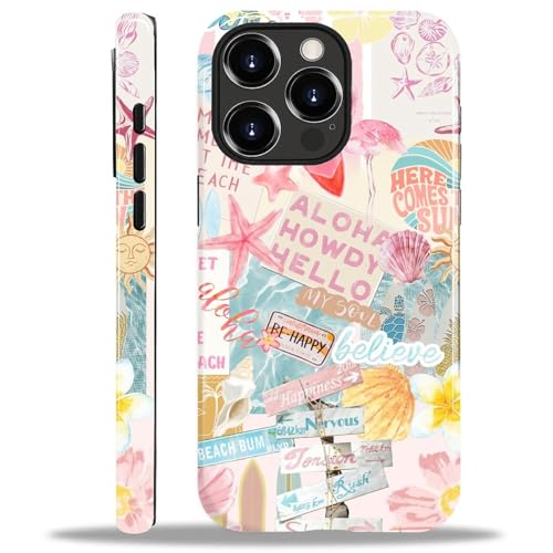 Case Compatible with iPhone 14 Pro, Cute Dual Layer Hybrid Phone Cover, Military Grade Drop Protection, Aesthetic Shockproof Phone Case for Women Girls, Pastel Pink Summer Collage - color: Pastel Pink Summer Collage, size: Iphone 14 Pro