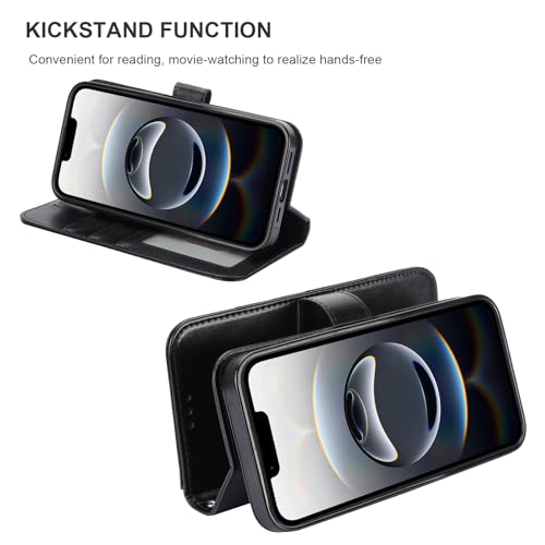 Bocasal Detachable Wallet Case Card Holder for iPhone 17e/16e, Black | RFID Blocking Kickstand Card Slots Holder PU Leather Magnetic Shockproof Wrist Strap Removable Flip Protective Cover 6.1 inch - color: Black