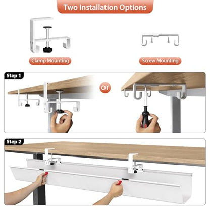 Univivi No Drill Under Desk Cable Management Tray, 48 inch Cable Management - color: White, size: 48"L x 5.5"W