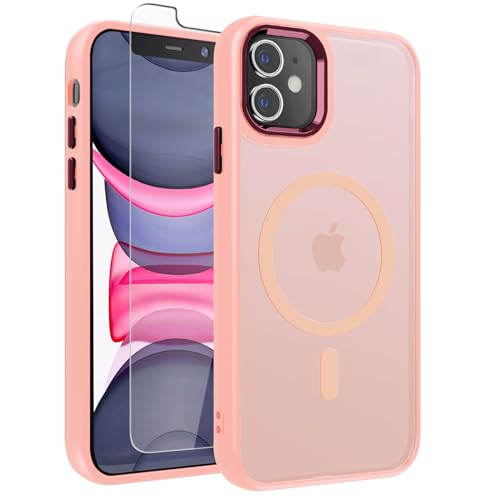 WRJ Case for iPhone 11, Magnetic Translucent Phone Case for Women Men [Compatible with Magsafe] Slim Anti-Fingerprints Shockproof Protective Cover with Screen Protector 6.1 Inch-Pink - color: Pink, size: For Iphone 11 6.1 Inch