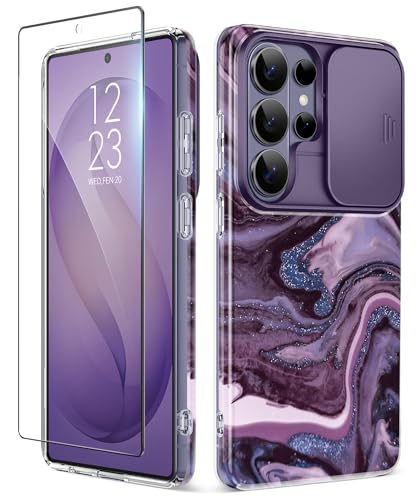 GVIEWIN for Samsung Galaxy S26 Ultra Case with Slide Camera Cover, [Screen Protector] [Shockproof Military Grade Drop Protection] Marble Slim Fit Hard PC Phone Cover S26 Ultra 6.9" 2026 (Quicksand) - color: A-Quicksand/Purple, size: For Galaxy S26 Ultra 6