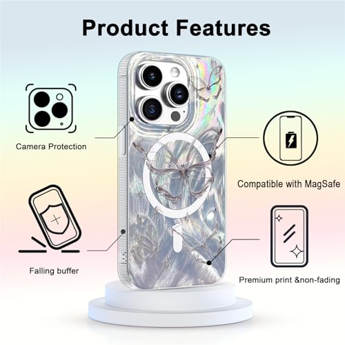 I-MGAE-IN-AR Compact Case for iPhone 12 Pro Max Shiny Silver Butterfly Design,[Compatible with Magsafe] Cute Soft Slim Shockproof Protective Phone Cases Women Girls Aesthetic Glitter - color: [Strong Magnet] Silver Butterfly, size: iPhone 12 Pro Max