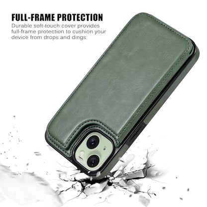 Wallet Case Compatible with iPhone 15,Slim Protective case with Card Holder,Premium PU Leather Kickstand Card Slots Case with 1 Screen Protective Glass-Grass Green - color: Grass Green