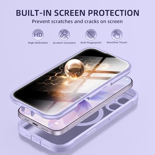 BERFY for iPhone 17 Case, Compatible with MagSafe, Built-in Privacy Screen Protector, Camera Protection, Shockproof Full Body Phone Case 6.3", Clear Lilac