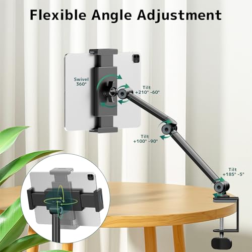 Tablet Stand Holder with 360° Rotation,Adjustable Arm Clamp for 4.7”-12.9"