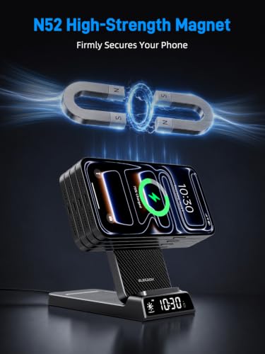 3 in 1 Charging Station for Apple, Travel Wireless Charger with Clock - color: Carbon Fiber