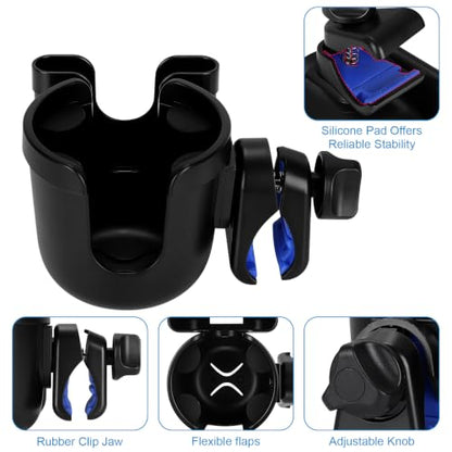 Accmor Wheelchair Cup Holder with Phone Holder, ﻿Universal 360° Rotatable Walker Cup Holder Rollator Scooter Accessory - color: Black