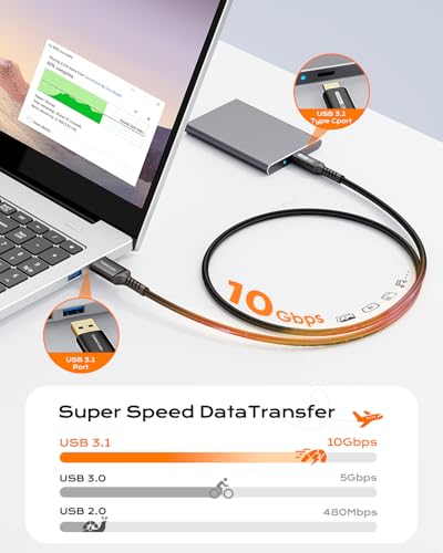 10Gbps Android Auto USB Cable, 4FT USB 3.1 Gen 2 Data Transfer & 3A Fast Charge USB A to USB C CarPlay Cable Braided Cord for iPhone 17/16/15, Galaxy S26/S25, SSD, Xbox/PS5, Tablet, Camera and More - size: 4FT