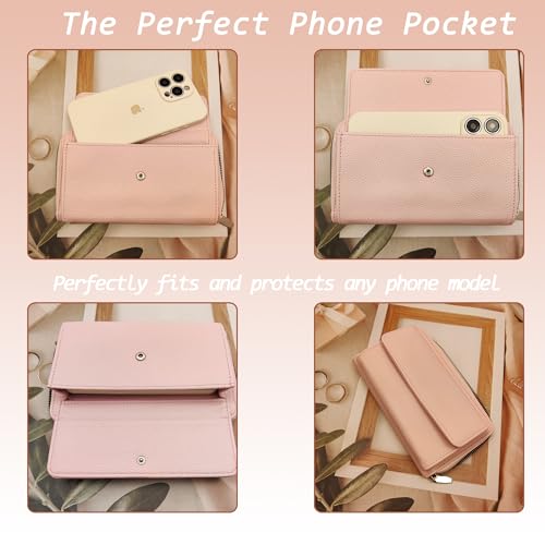 Cell Phone Crossbody Lanyard with Zipper Pouch PU Leather Crossbody Phone Bags Purses with Strap Wallet - color: Pink