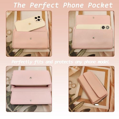 Cell Phone Crossbody Lanyard with Zipper Pouch PU Leather Crossbody Phone Bags Purses with Strap Wallet - color: Pink