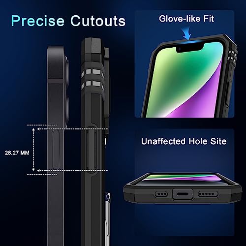 DEERLAMN Case for iPhone 13/iPhone 14 6.1-Inch with Slide Camera Cover+Screen Protector(2 Packs),Rotated Ring Kickstand Military Grade Shockproof Protective Cover-Black - color: Black
