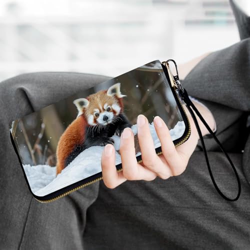 Ladies Wallet,Clutch Purses for Women Wallets Leather Credit Card Holder for Women Wristlet Slim Small Cute with Zipper,Thin RFID Blocking with Wrist Strap,Cute Raccoon Snow - color: Cute Raccoon Snow