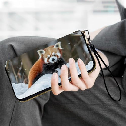 Ladies Wallet,Clutch Purses for Women Wallets Leather Credit Card Holder for Women Wristlet Slim Small Cute with Zipper,Thin RFID Blocking with Wrist Strap,Cute Raccoon Snow - color: Cute Raccoon Snow