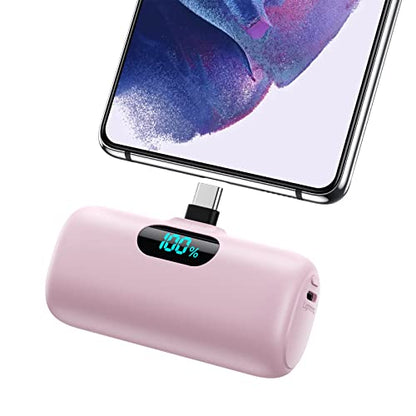 [2-Pack] Mini Portable Charger 5000mAh Power Bank,3A PD USB C Cell Phone Portable Power, LCD Display Battery Pack Compatible with iPhone 17/17 Air/16/16 pro/15/15 pro Max/Android/Samsung/Moto/LG etc - color: Green+Light Pink