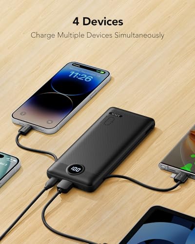 VRURC Portable Charger, Power Bank Built-in Cables and AC Wall Plug - color: Black