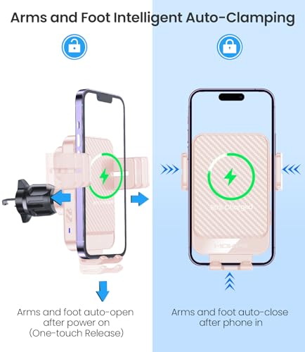 Wireless Car Charger 15W Fast Charging Dash Windshield Vent Car Mount - color: Light pink