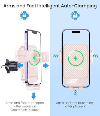 Wireless Car Charger 15W Fast Charging Dash Windshield Vent Car Mount - color: Light pink