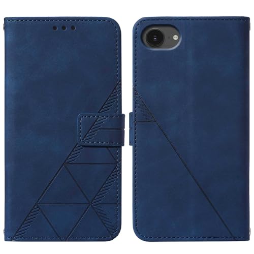 Flip Wallet Case for iPhone 17e/16e, Wrist Strap, Blue | Embossed PU Leather, Detachable Wrist Strap, Card Slots, TPU Inner, Cash Pocket, Magnetic Closure, Stand, Precise Cutouts - color: Blue