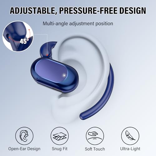 Open Ear Headphones, NEW Over Ear Earbuds with 4 ENC Noise-Canceling Mic - color: Blue