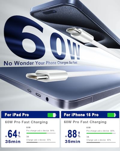 USB C to USB C Cable for Apple Certified 60W 2-Pack 10ft - size: 10FT