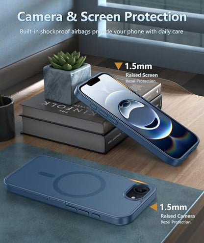 FNTCASE for iPhone 17e/16e Case Silicone Magnetic Blue | Compatible with MagSafe, Screen Protector, Matte Textured, Military Grade Drop Protection Slim Rugged Shockproof Phone Cover - color: Blue