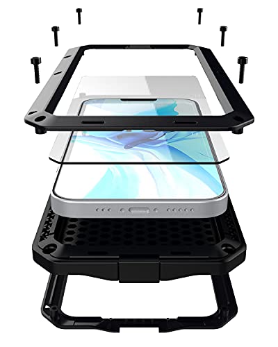 for iPhone 13 Pro Max Case,360 Full Body Protective Cover Heavy Duty Shockproof Tough Armour Aluminum Metal Case with Silicone Built-in Screen Protector for iPhone 13 Pro Max 6.7" - Black - color: Black