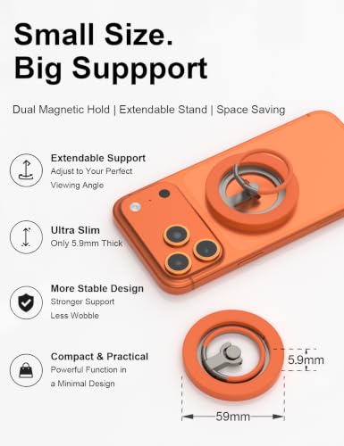 MagSafe Phone Grip Stand, 360° Rotatable, Dual-Sided Magnet - color: Orange