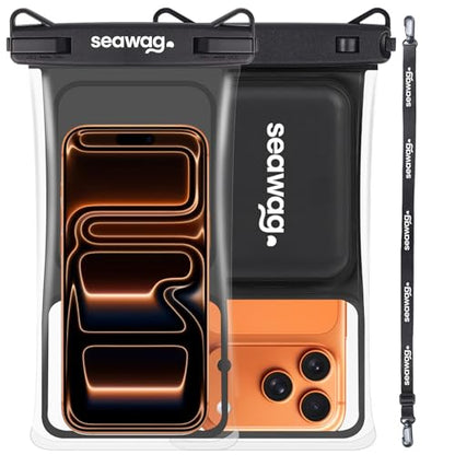 SEAWAG Waterproof Phone Pouch that Cannot Sink, IPX8 Floating Foam Case up to 7.5in PRO Underwater Dry Bag for iPhone & Samsung, Touchscreen, Lanyard, Snorkeling Boating Black