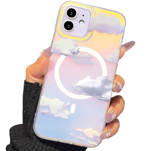 I-MGAE-IN-AR Compact Case for iPhone 11 Iridescent Cloud Design,[Compatible with MagSafe] Cute Soft Slim TPU Shockproof Protective Phone Cases Cover for Women Aesthetic - color: [Strong Magnet] Iridescent cloud, size: iPhone 11