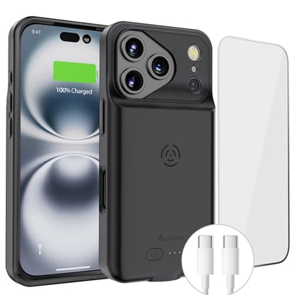 Alpatronix Battery Case for iPhone 17 Pro Max, Portable Strong Slim Protective Extended Charger Cover, 15W Fast Charging, High Capacity with Wireless Charging Case. Black - size: Apple iPhone 17 Pro Max