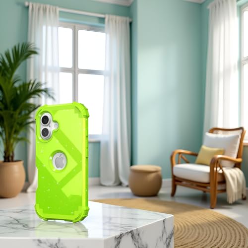 IDweel for iPhone 16 Case with Screen Protector,Luxury 3 in 1 Shockproof Slim Fit Hybrid Heavy Duty Hard PC Cover Soft Silicone Bumper Full Body Anti-Fingerprint Case,Glitter Grass Green - color: Glitter Grass Green