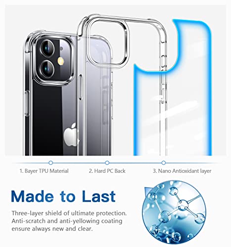 CANSHN Clear Shockproof for iPhone 12 Case/iPhone 12 Pro Case | Crystal Clear, Military-Grade Protection, Scratch Resistant, Anti-Slip, Slim Fit, Wireless Charging Compatible - color: Clear