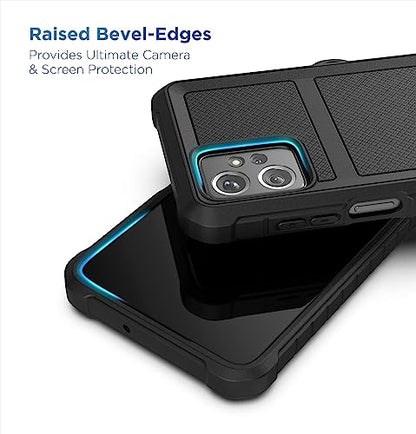 Encased Rugged Belt Case for Moto G Power 5G 2023, Full Body Protective Case with Tempered Screen Protector and Holster Clip (Black) - size: 2023