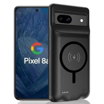 Battery Case for Pixel 8a,10000mAh Portable Protective Smart Wireless Charging Case Support Carplay Compatible with Pixel 8a (6.1 inch) Rechargeable Extended Battery Charger Cover(Black) - size: for Pixel 8a