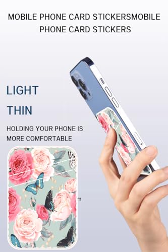 Dual Pocket Leather Phone Wallet Adhesive Stick On, Cute Card Holder for Credit Cards, Compatible with Most Phones - Cute Rose Butterfly - color: Cute Rose Butterfly