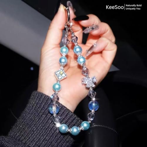 Ocean Star Beaded Phone Charm Wrist Strap - Handmade Iron Wire Phone Chain Lanyard, Durable Anti-Lost Hands-Free Wrist Holder for Travel & Shopping, Blue - color: 04 Ocean Star Blue