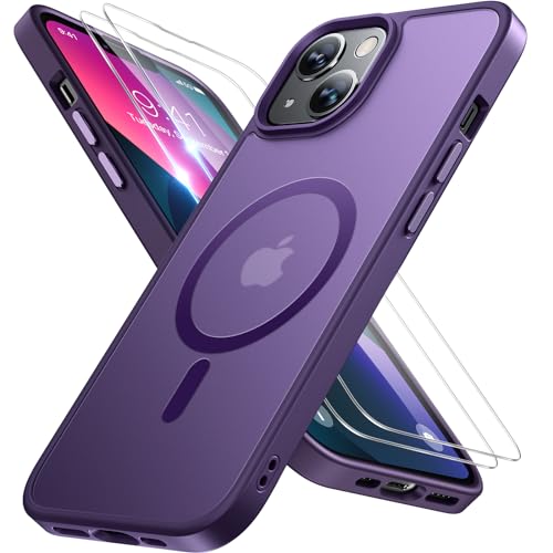 Miracase Magnetic for iPhone 13 Case 6.1 inch (Compatible with MagSafe)（with 2X Screen Protectors） Military-Grade Protection, Anti-Fingerprint Translucent Matte Phone Case Cover, Dark Purple - color: Dark Purple, size: iPhone 13