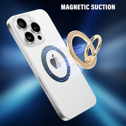 Guppy Magnetic Phone Ring Holder, Glitter Magnet Finger Ring Grip Stand Holder, 360° Rotation with Cell Phone Ring Stand, Compatible with MagSafe for iPhone 17 Pro Max 16 15 14 13 12All-Gold - color: Gold