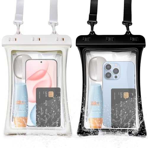 2 Pcs Floating Waterproof Phone Pouch Up to 10", IPX8 Cell Phone Dry Bag for iPhone 17 16 15 Pro Max Galaxy S25 S24 S23 Ultra, Adjustable Widening Lanyard, Beach Cruise Travel Essentials