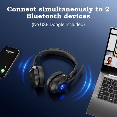 Bluetooth Wireless Headset with Mic for Work, Advanced Noise Reduction Microphone, Clear Calls - Comfortable On-Ear Headphones, Bluetooth 5.3, Applicable to PC, Zoom(Without USB Dongle)