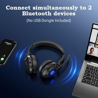 Bluetooth Wireless Headset with Mic for Work, Advanced Noise Reduction Microphone, Clear Calls - Comfortable On-Ear Headphones, Bluetooth 5.3, Applicable to PC, Zoom(Without USB Dongle)