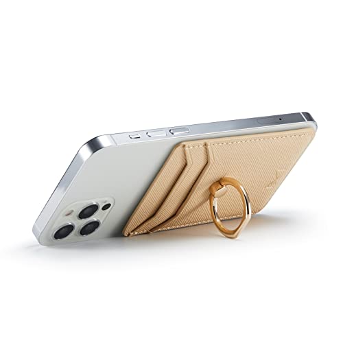 Card Holder Sleeve with Ring, RFID Credit Wallet PU Leather Stick On Back Grip for iPhone Samsung Smartphone - Gold - color: Gold