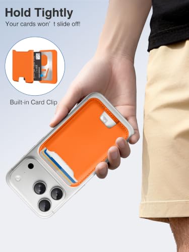 TopMade for MagSafe Wallet, Strongest Magnetic Phone Wallet, 4 Cards Holder - color: Orange