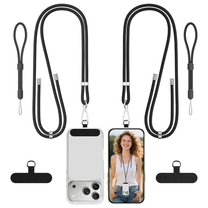Phone Lanyard, SHANSHUI Adjuatable Cell Phone Lanyard Crossbody Long & Wrist Nylon Cellphone Lanyard for Around The Neck Tether Pads for All Mobile Phones Black - color: Black